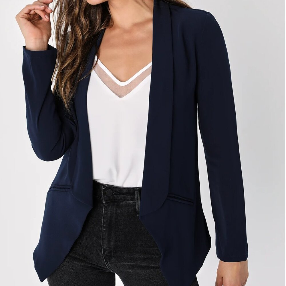 Lulu's Miss Punctuality Navy Blue Lightweight Blazer – Size XL
